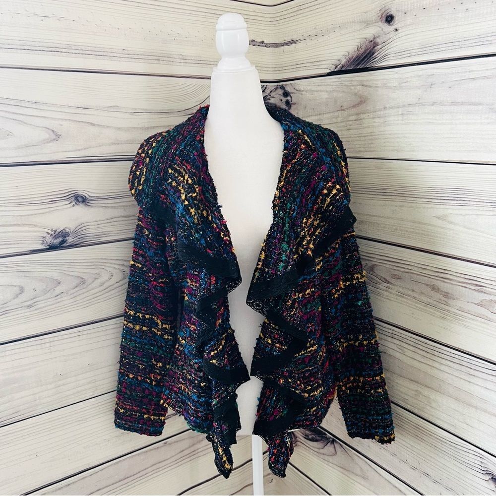 Berek Black Colorful Tweed Ruffle Collar Blazer Jacket